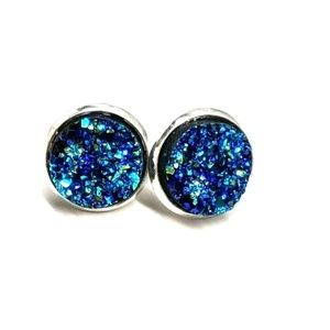 2 for $20 💖  Deep aquamarine druzy studs